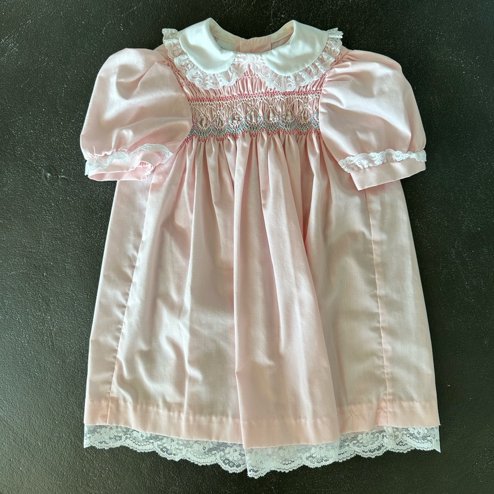 Polly Flinders T-3 Pink Lace Trim Baby Dress